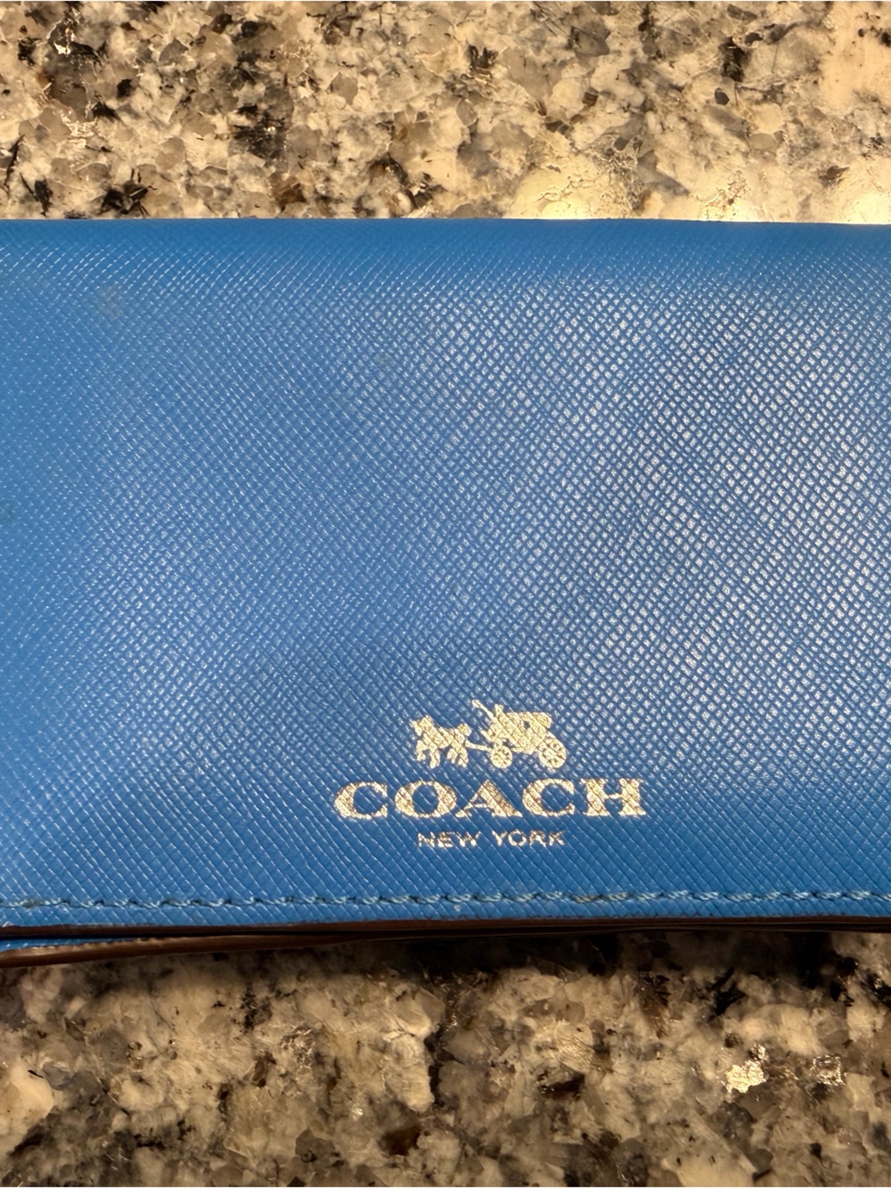 Coach Blue Saffiano Leather Card Holder with Gold Logo